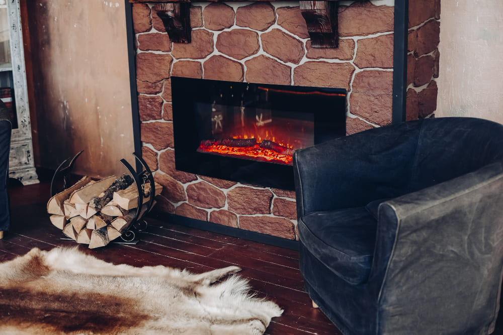 Gemauerter Kamin mit Holzlager